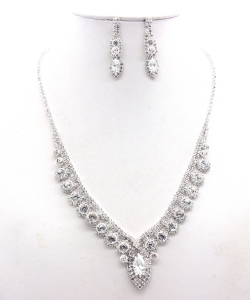 Rhinestone Necklace  with Earrings Set NB330102 SILVERCL